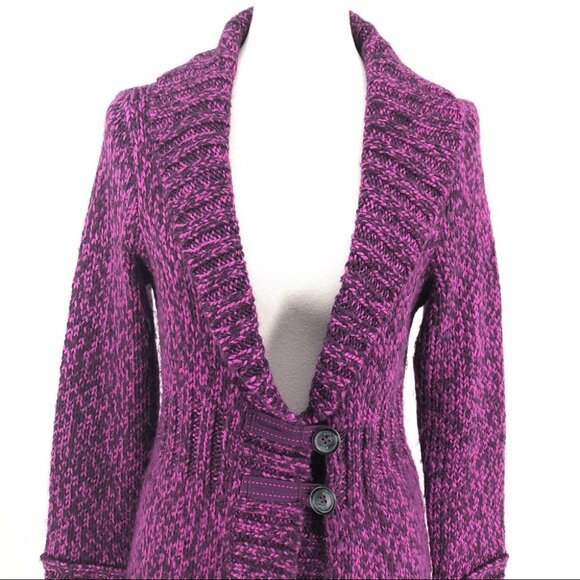 Lole Purple Heathered Toggle Button Long Sleeve Open Front Sweater Cardigan sz - Picture 2 of 8